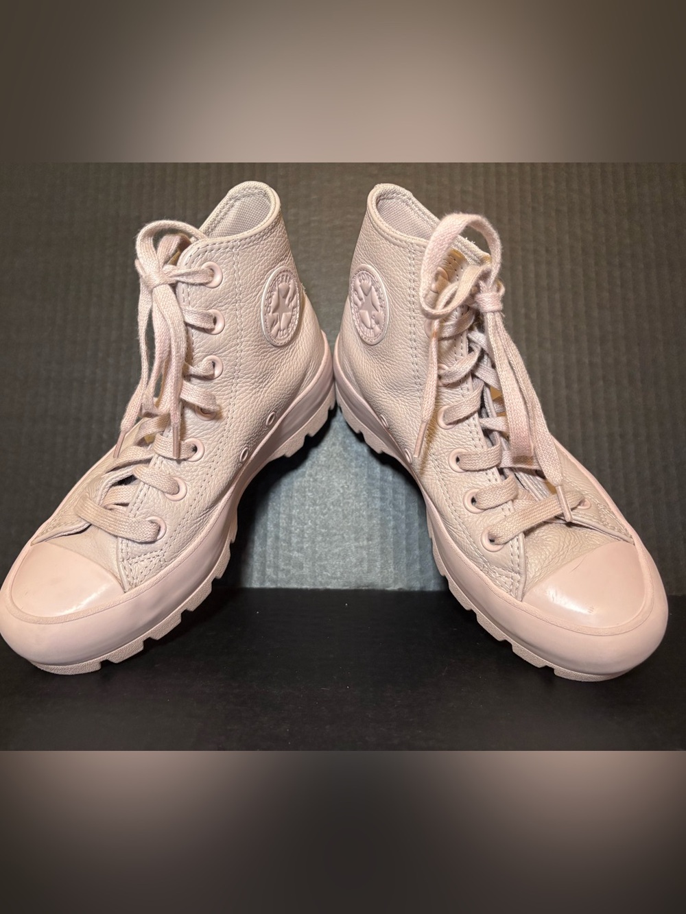 Womens Light Pink Leather Converse Hightops